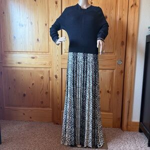 ME + EM Womens Maxi Knit Dress Half Zip Jacquard Many Blue Black US 12 UK 16